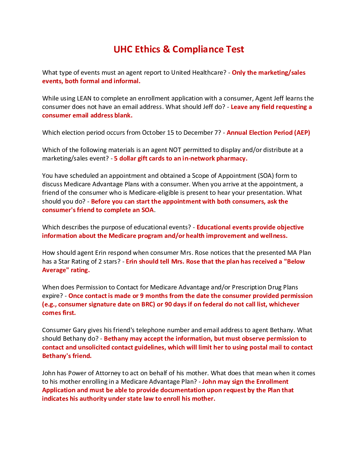 Preview image of UHC Ethics & Compliance Test document